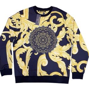 NEW MEN’S LONG SLEEVE SWEATSHIRT, SERGIO GIOVANNI, GOLD BAROQUE ITALIAN DESIGN